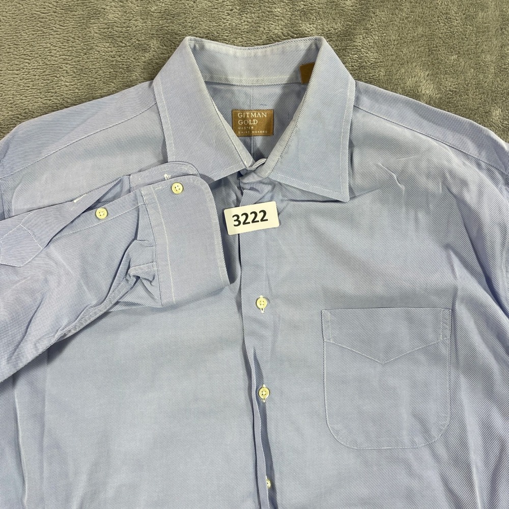 Gitman‎ Gold Dress Shirt Mens 17 34 Blue Striped Cotton Button Down Made in USA